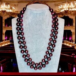 Vintage Purple Glass Double Strand Pearls Hand Tied 20”